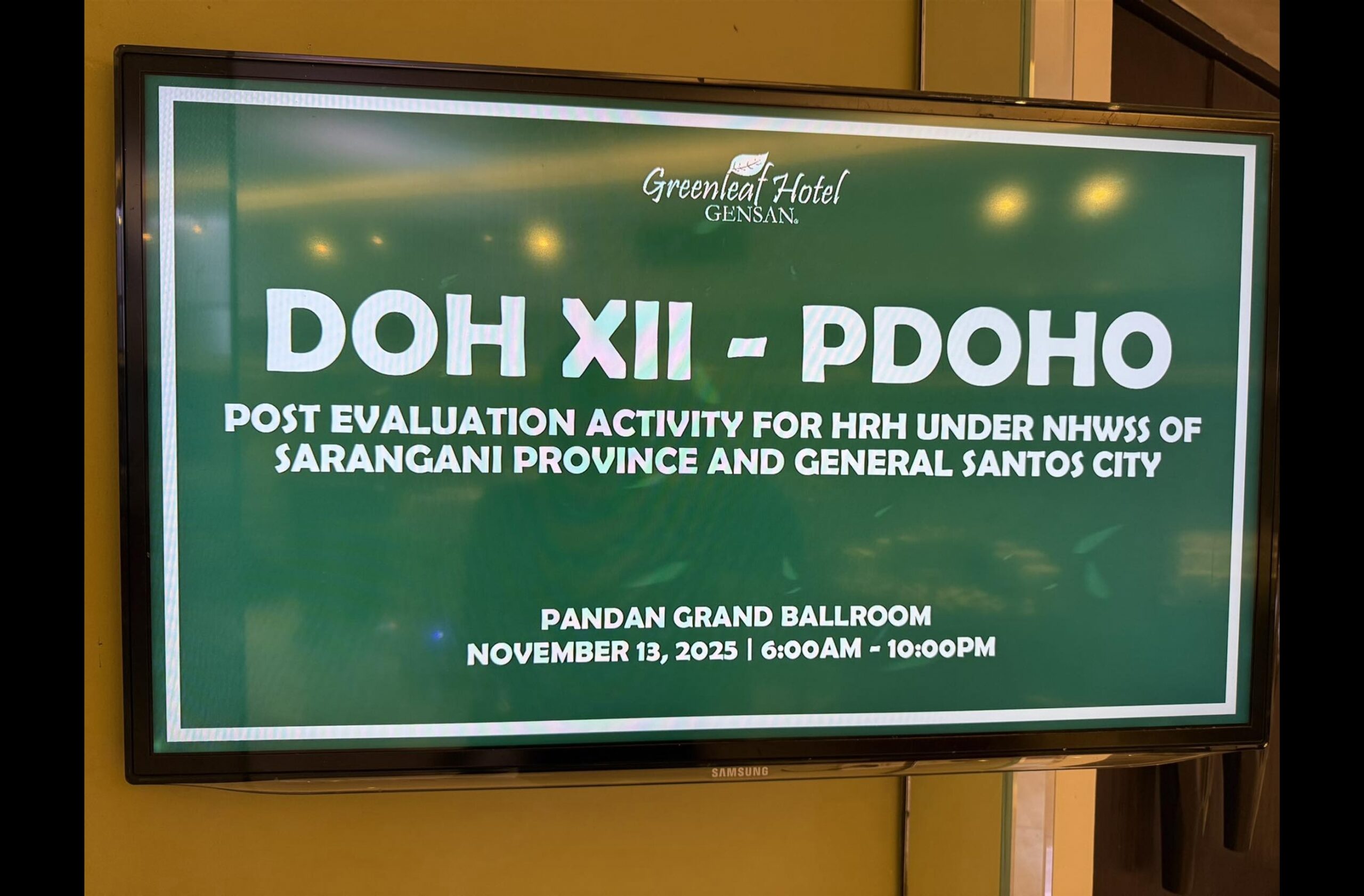 A sign from Greenleaf Hotel describing the event in Pandan Grand Ballroom last November 13, 2025.